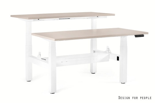 Biurko elektryczne Unique FIGHTER DOUBLE DESK 140X140 białyy/blat beżowy