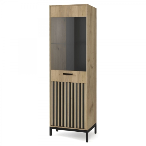 LAMINO W-1 witryna Halmar dąb craft/czarny, nogi: czarny