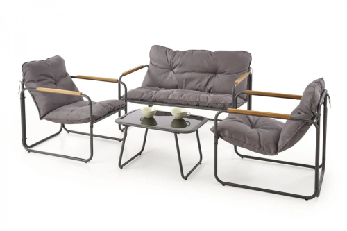 HUDSON, zestaw ogrodowy ( sofa, fotel 2x, ława ), popielaty / brązowy 