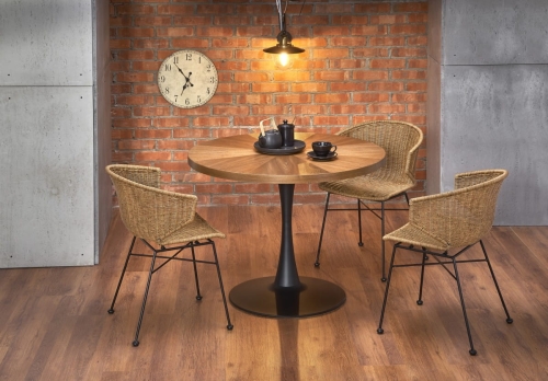 CARMELO stół Halmar okrągły, blat - orzech, noga - czarny 