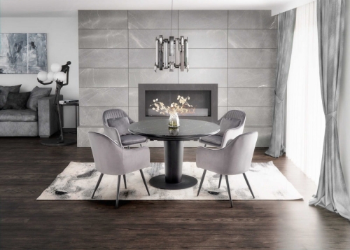 CRISTIANO stół rozkładany Halmar blat - czarny marmur, noga - czarny 