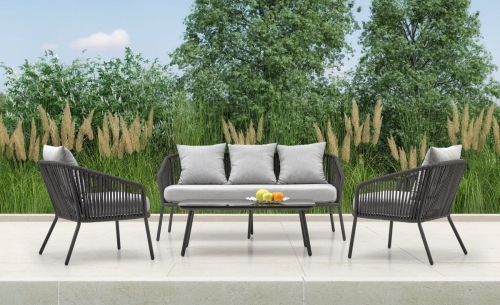 ROCCA  Halmar zestaw ogrodowy ( sofa + fotel 2x + ława ), ciemny popiel / jasny popiel 